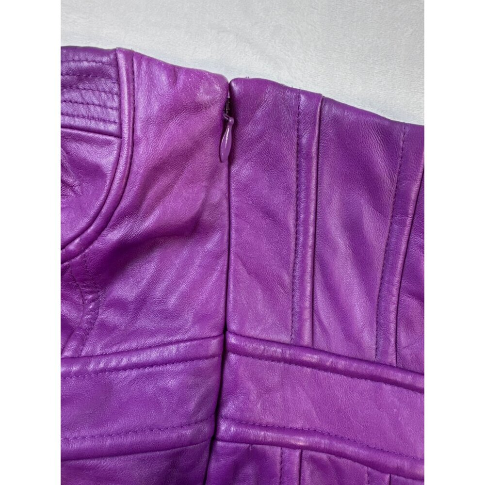 Bebe Purple Faux Leather Strapless High Low Dress Womens XXS NWT Y2K - Picture 10 of 15